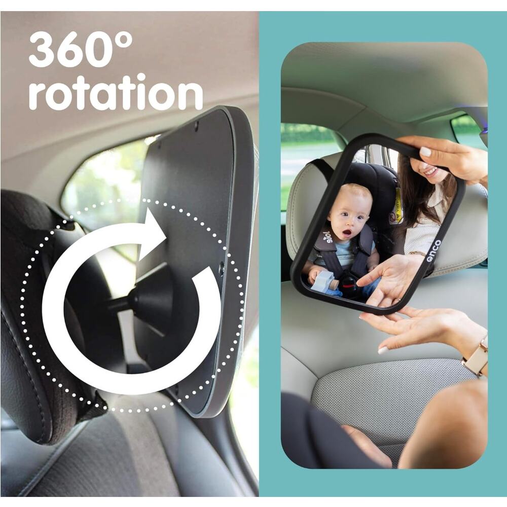Baby Car Mirror Rear Facing, Shatterproof & Shakeproof with 360° Rotation- Black - Picture 5 of 6